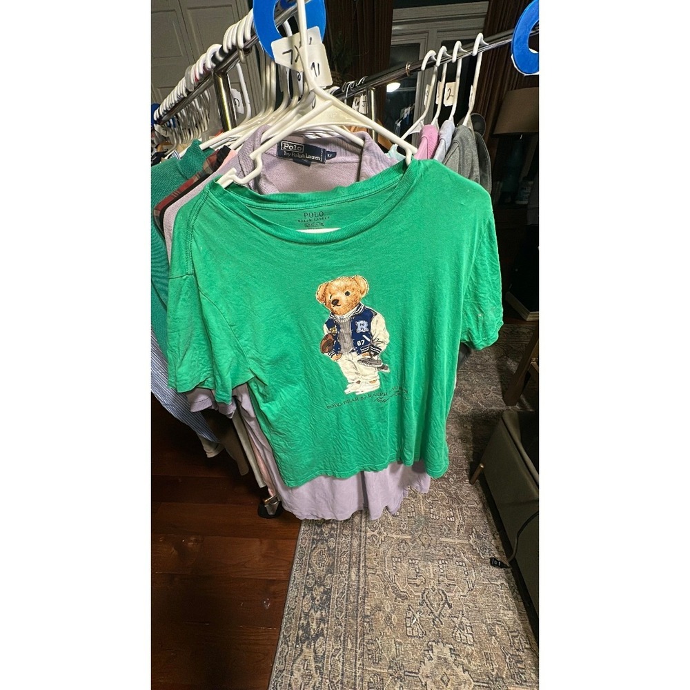 91 Polo Ralph Lauren Bear Green Youth L (hole in collar)